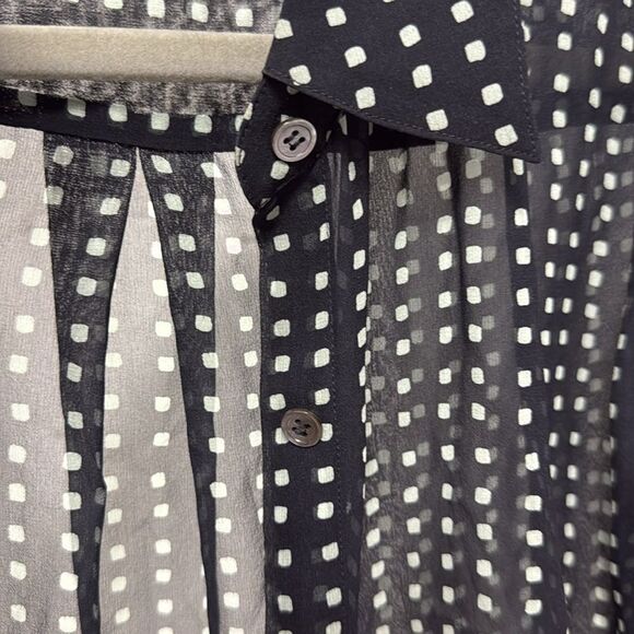THEORY - Size Small Polka Dot Sheer Button Down - Black and White Sheer Blouse - Picture 4 of 6
